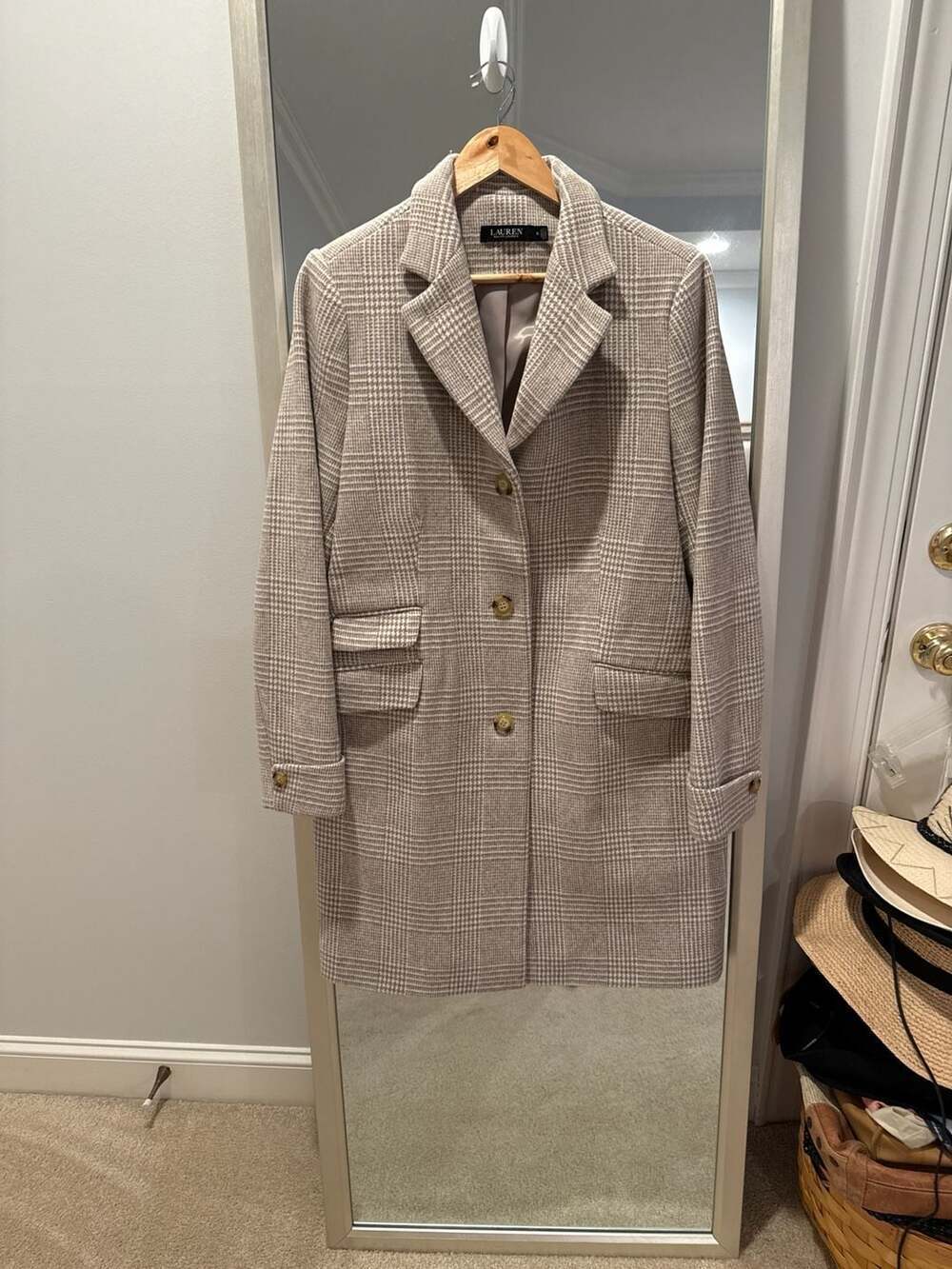Ralph Lauren Glen Plaid Wool-Blend Reefer Coat In Camel/Cream - 24% Off